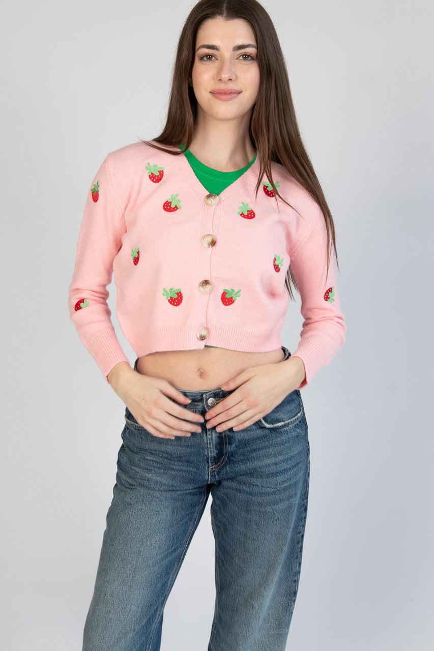 Embroidered Strawberry Cardigan Product Image
