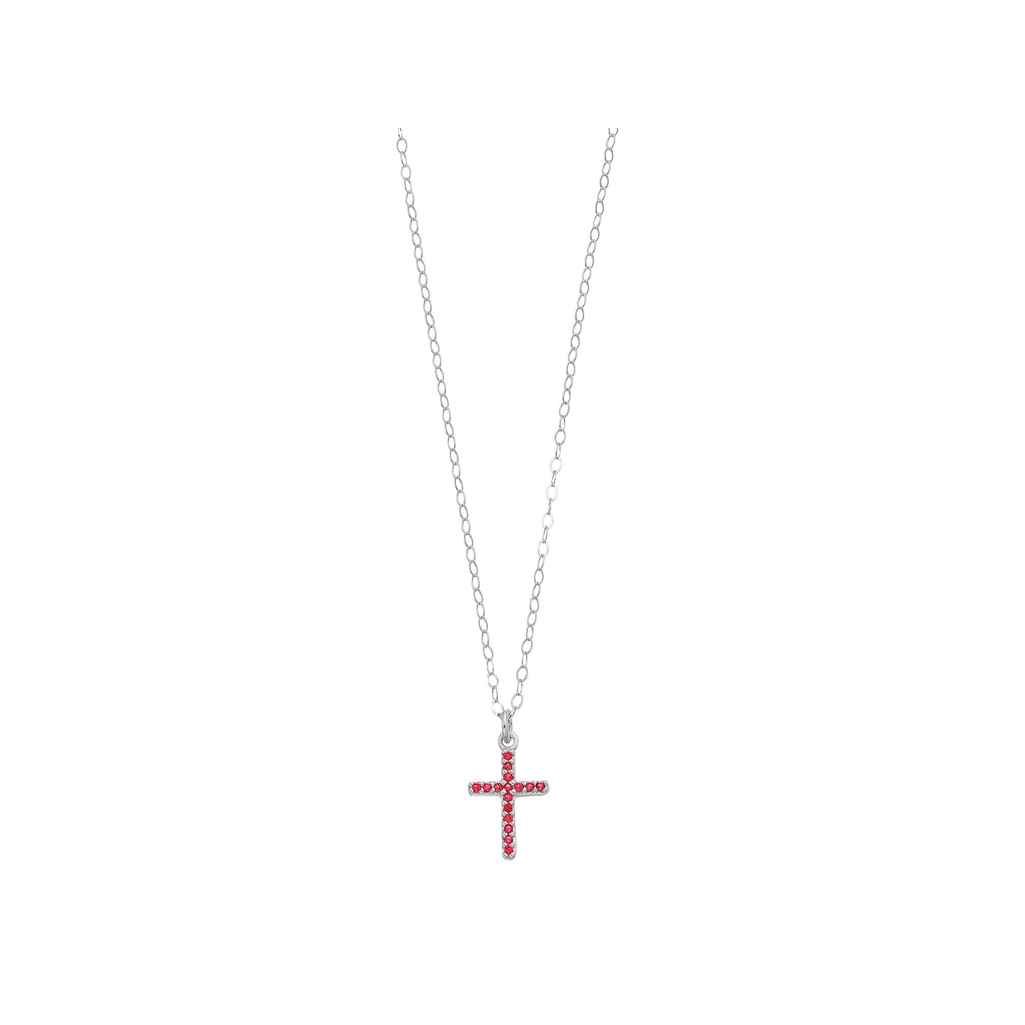 Aleure Precioso Sterling Silver Lab-Created Gemstone Cross Pendant Necklace, Women's, Size: 16", Sterling Silver Red Product Image