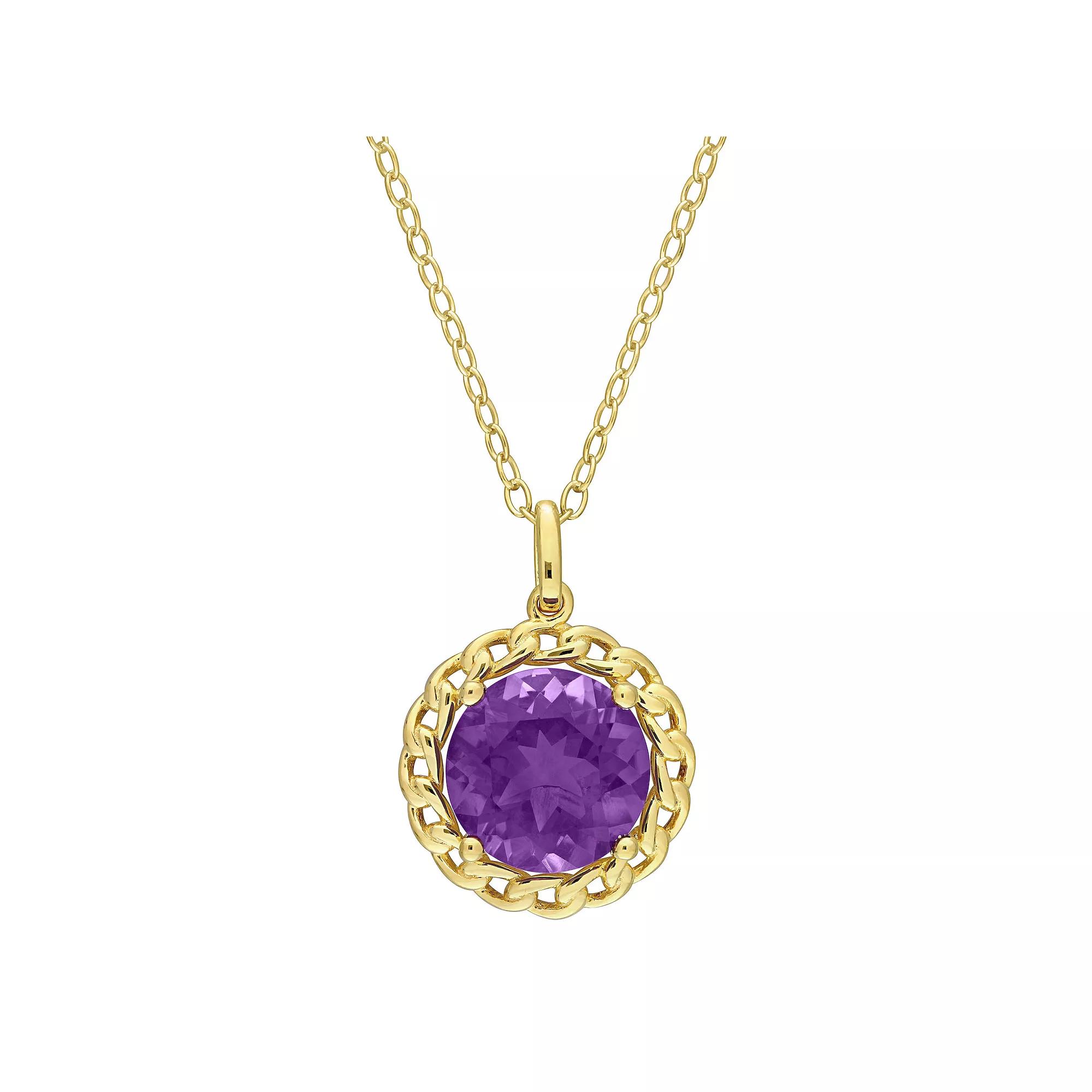 Stella Grace 18k Gold Over Silver Amethyst Halo Link Pendant Necklace, Women's, Size: 18", Gold Tone Product Image