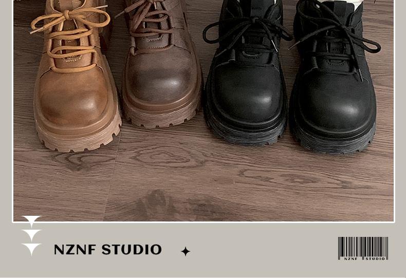 Platform Plain Lace-Up Faux Leather Shoes Product Image