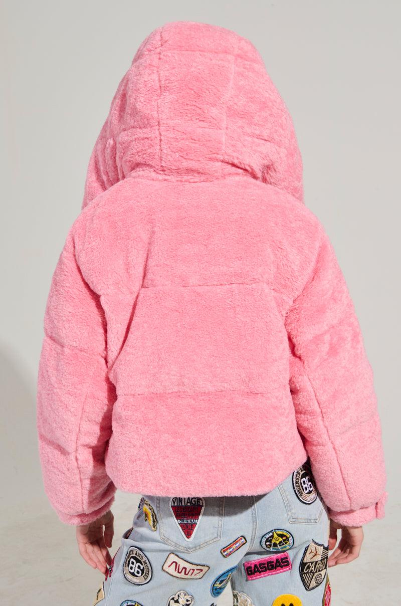 MARDIE PINK FUZZY HOODED PUFFER Product Image