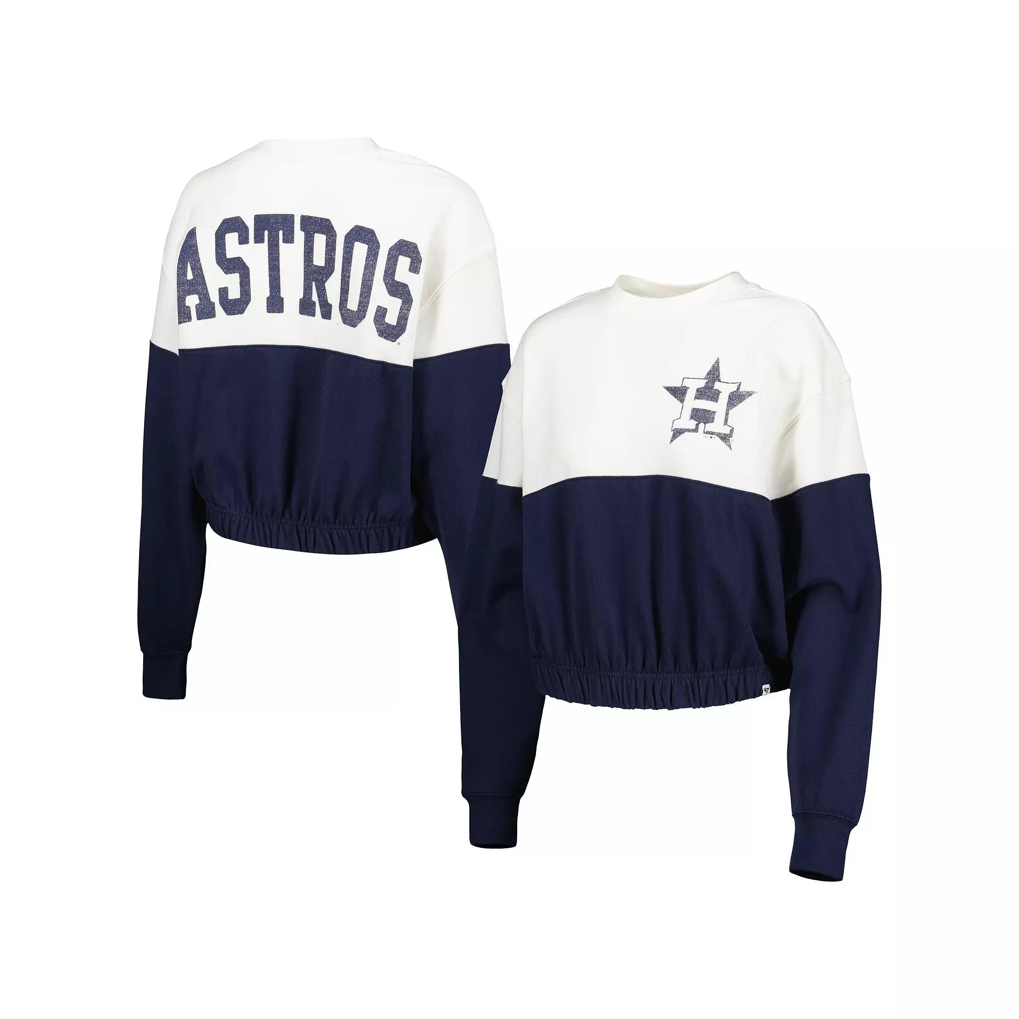 Women's '47 White/Navy Houston Astros Take Two Bonita Pullover Sweatshirt,  Product Image