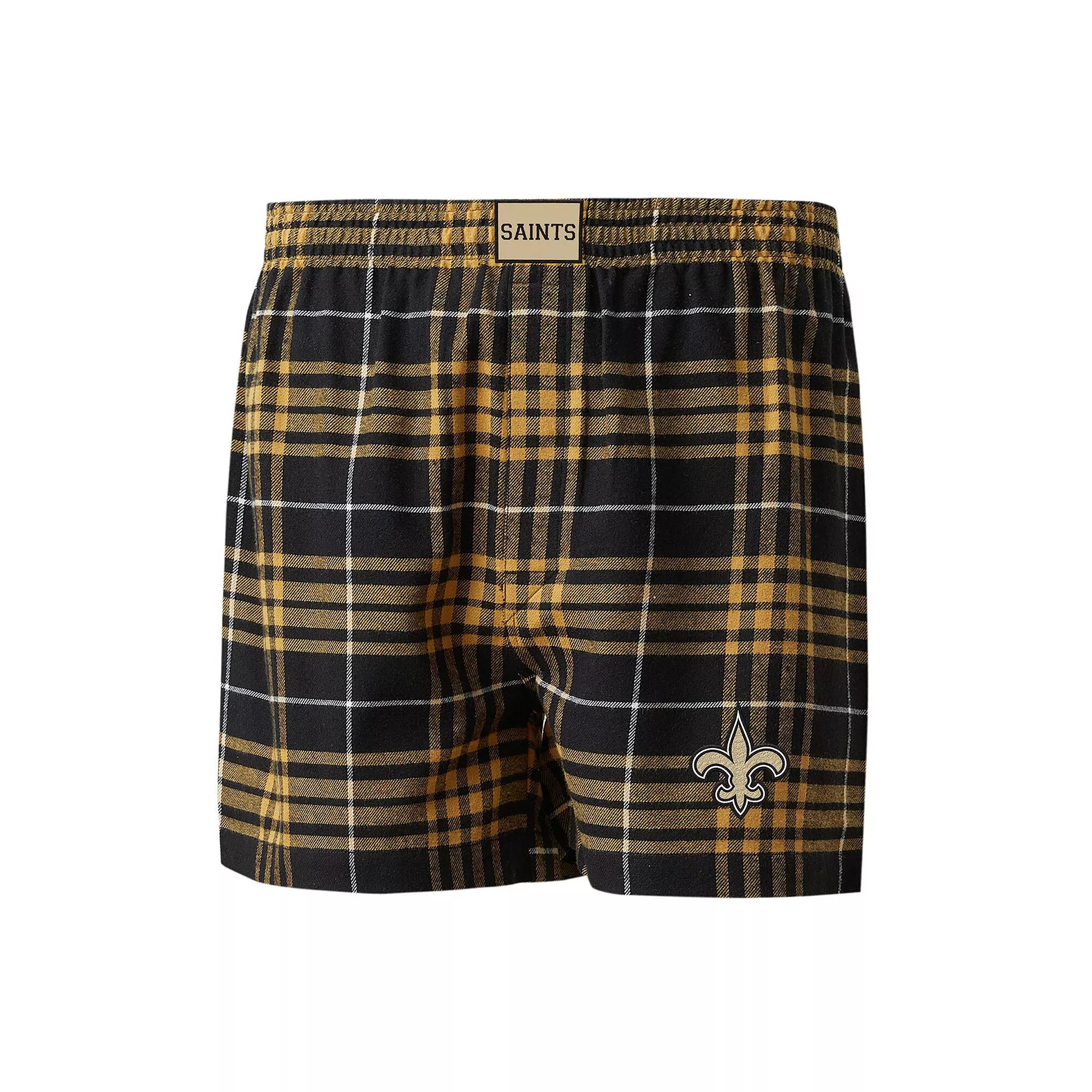 Men's Concepts Sport Black/Gold New Orleans Saints Concord Flannel Boxers, Size: 2XL Product Image