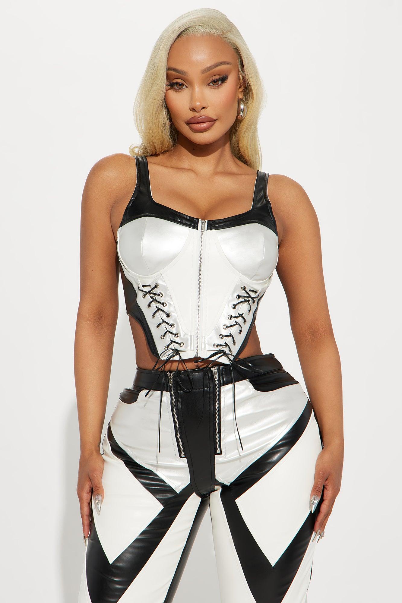 Motor Sport Faux Leather Pant Set - Black/White Product Image