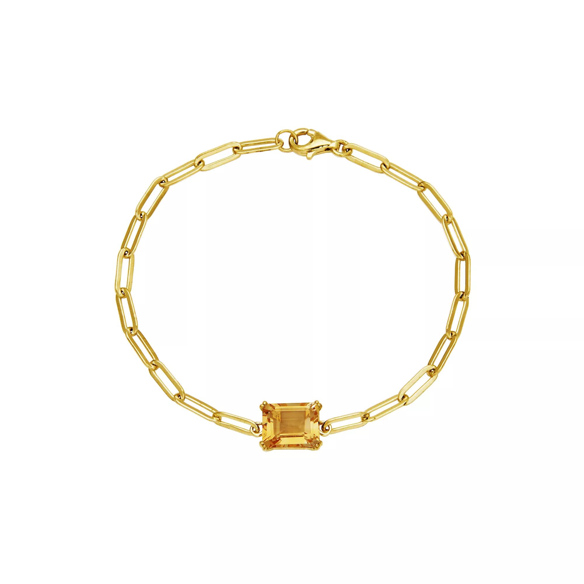 18k Gold Over Silver Citrine Oblong Flat Chain Bracelet, Women's, Size: 7.25", Gold Tone Product Image