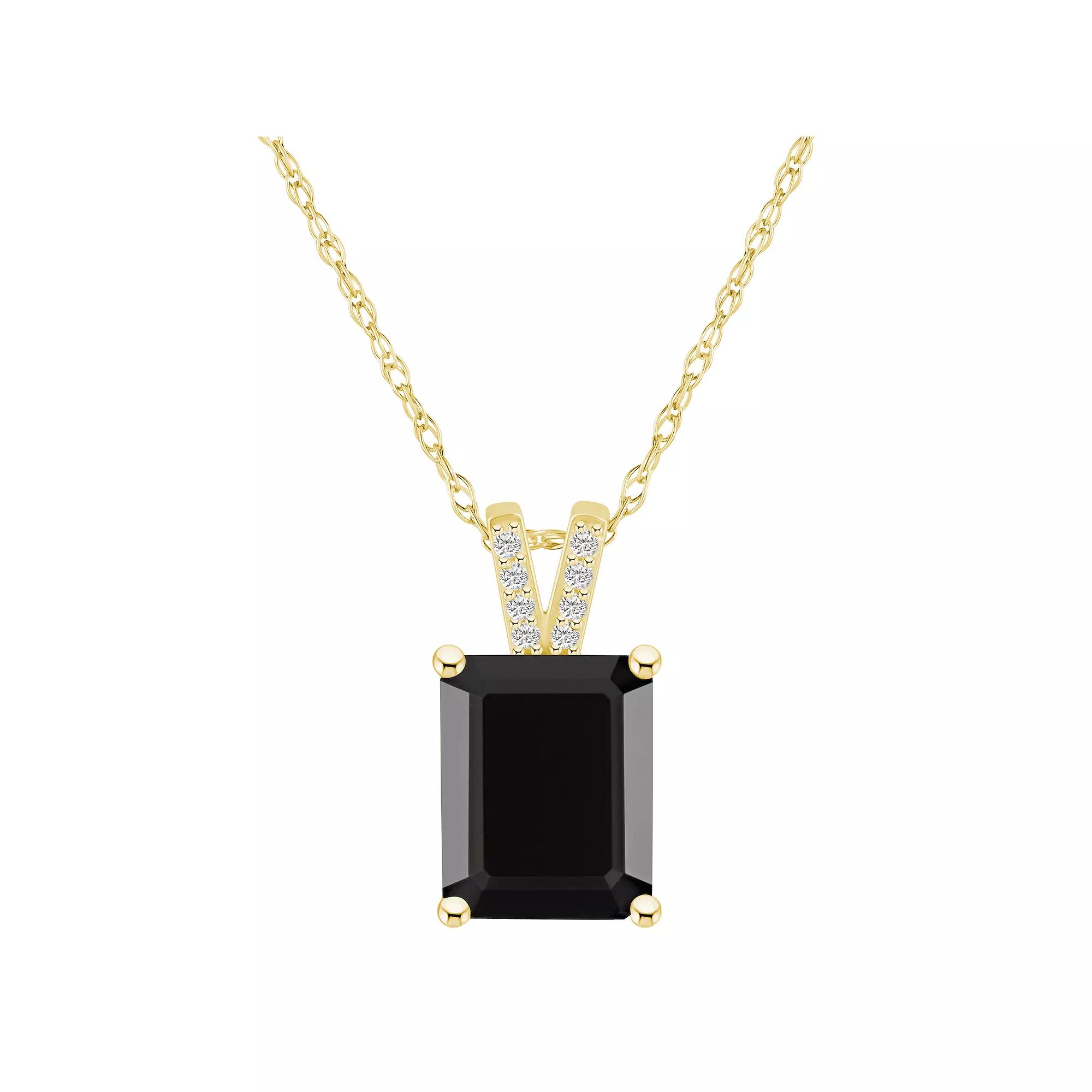 Alyson Layne 10k Gold Emerald Cut Gemstone Diamond Accent Pendant Necklace, Women's, Size: 18", Black Product Image