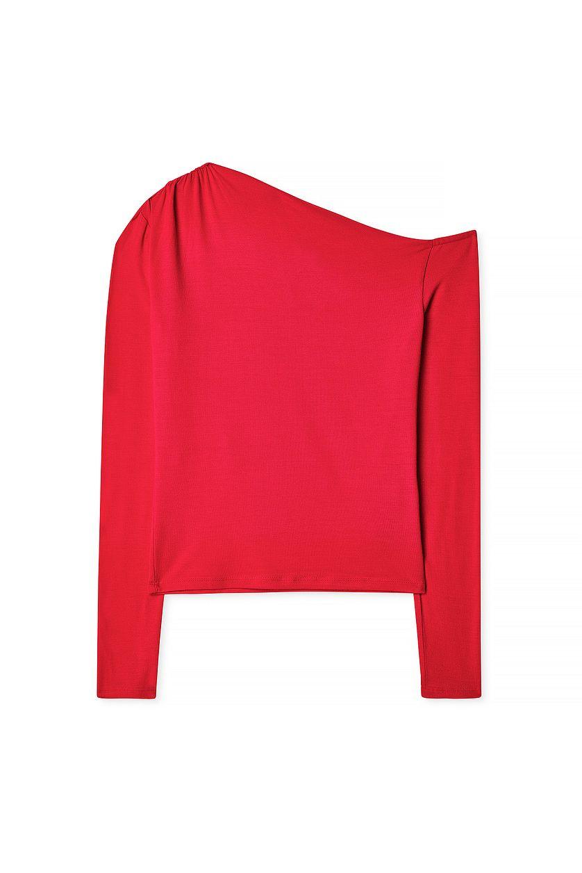 Off Shoulder Jersey Top Red Product Image