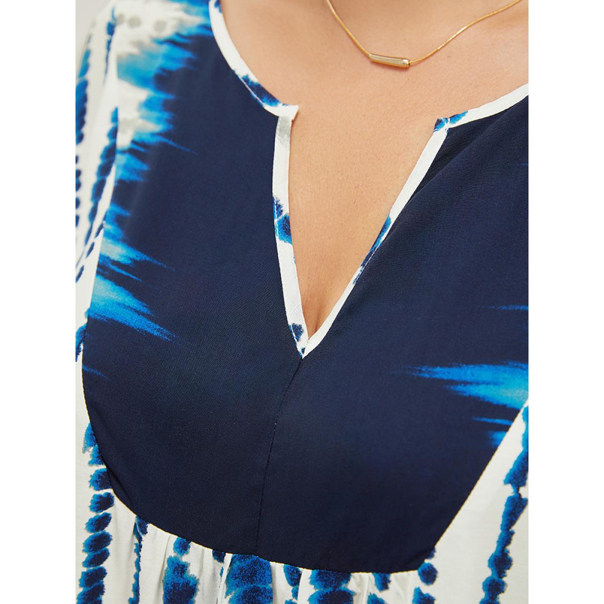 Plus Size Multicolor Tie Dye Patchwork Batwing Sleeve Notched Neck Blouse Women Vacation Short sleeve Notched collar Dailywear Blouses BloomChic 14-16/1X Product Image