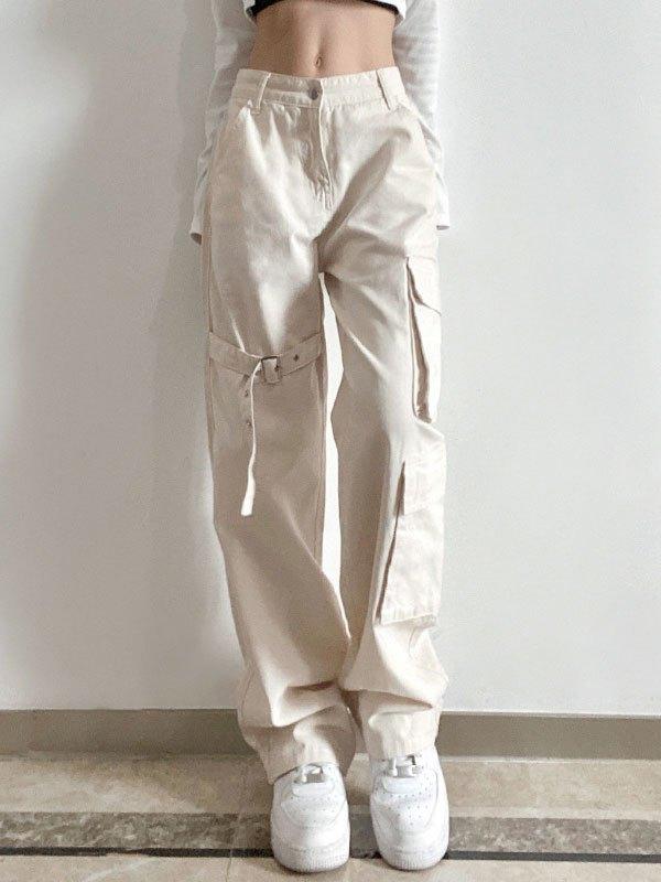 Buckle Strap Detail Pocket Cargo Jeans Product Image