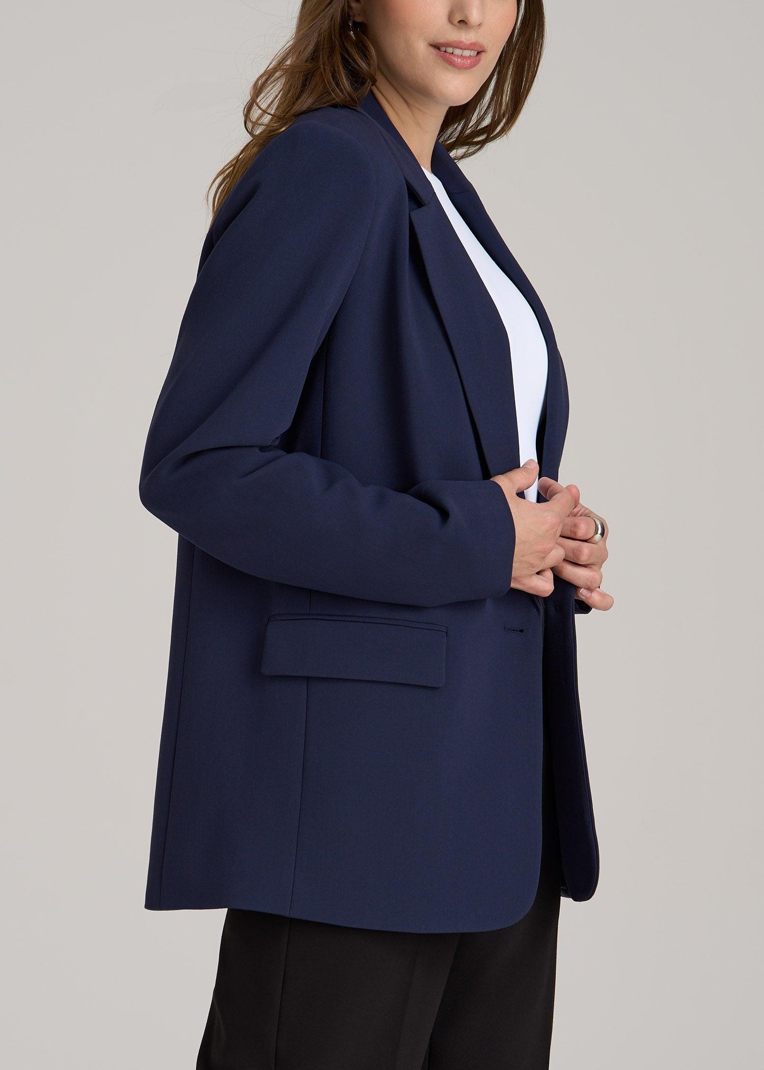 Boyfriend Fit Single-Button Blazer for Tall Women in Navy Female Product Image
