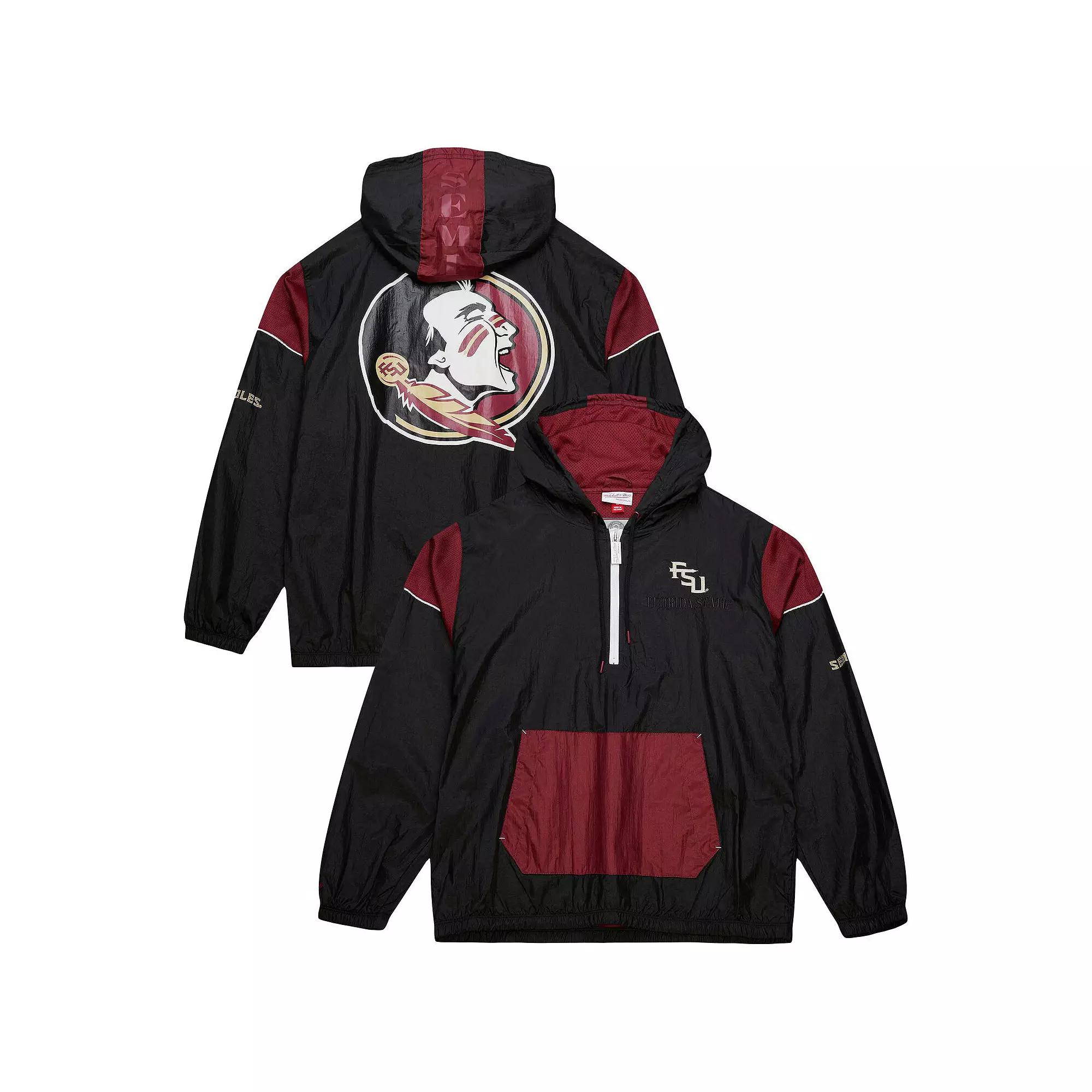 Men's Mitchell & Ness Black Florida State Seminoles Team 3.0 Anorak Half-Zip Hoodie, Size: XL Product Image
