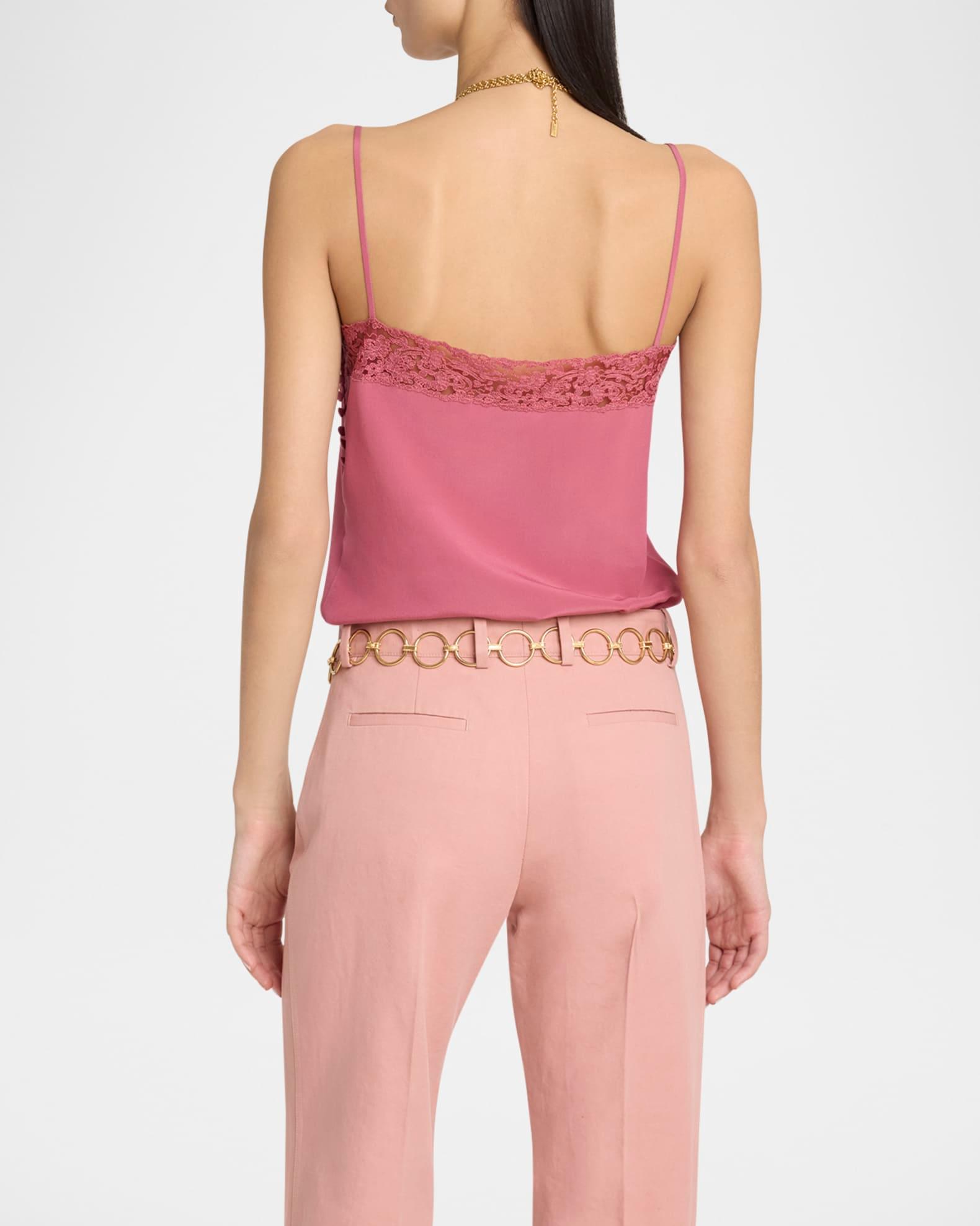 Lace-Trim Silk Button-Side Cami Tank Product Image