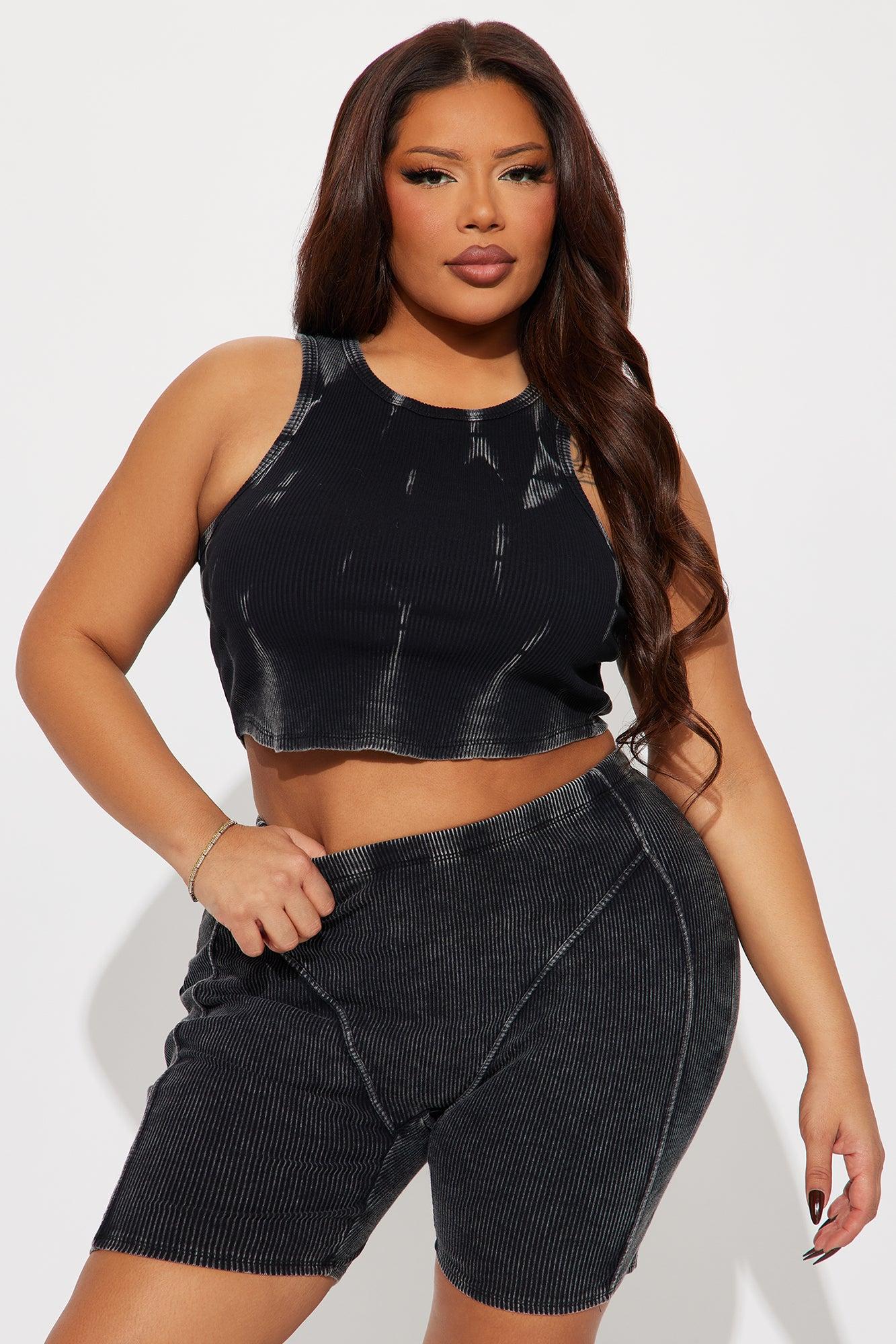 Erin Ribbed Biker Short Set - Black Product Image