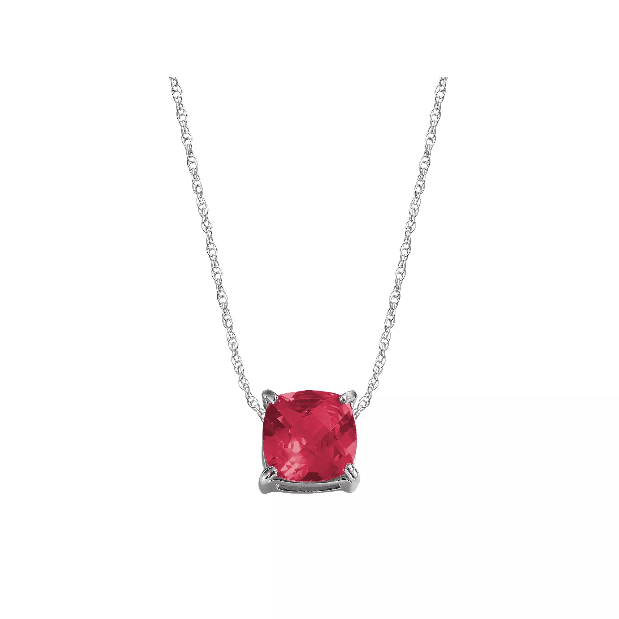 Sterling Silver Lab-Created Ruby Pendant, Women's, Size: 18", Red Product Image