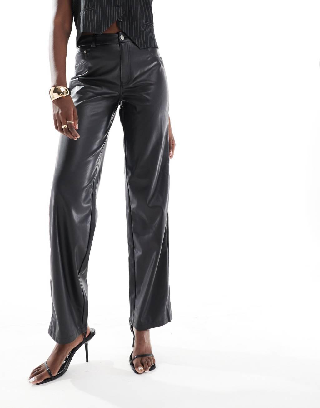 ONLY Tall high waist faux leather straight pants in black  Product Image