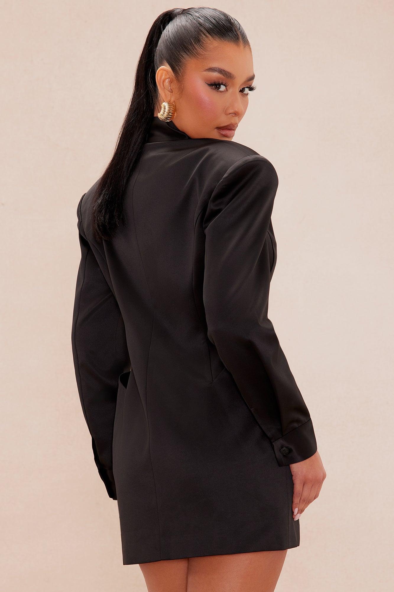 Vixen Satin Blazer Suit Set - Black Product Image