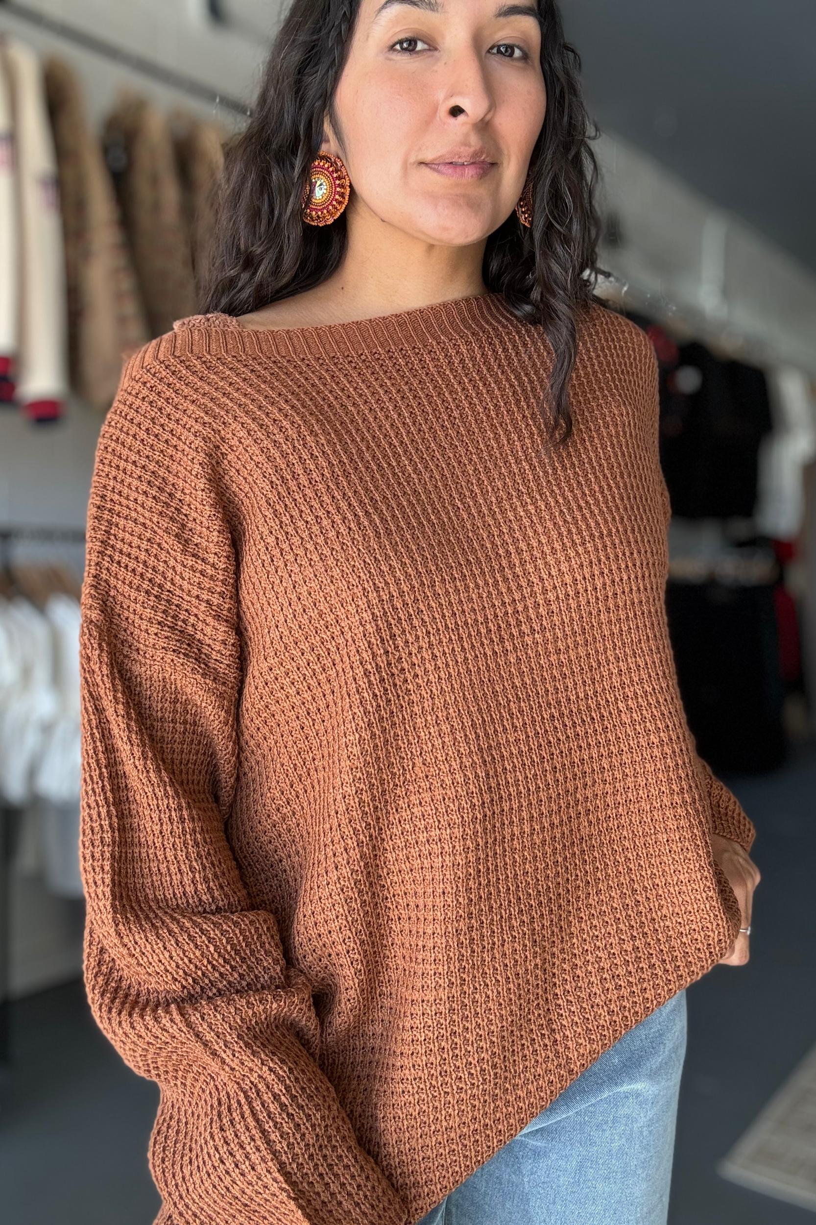 Women's Loose Fit Slant Neck Knit Top Product Image