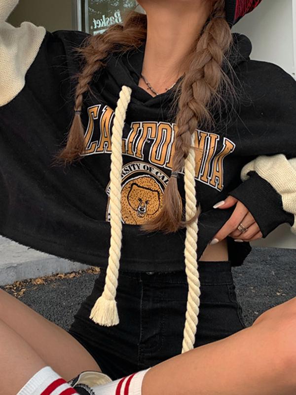 Short American Style Print Raglan Oversized Hoodie Product Image