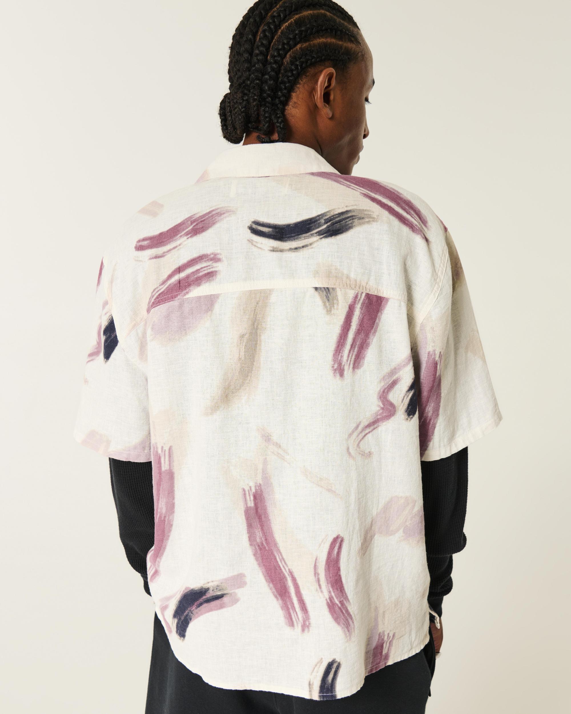 Boxy Short-Sleeve Linen-Blend Shirt Product Image