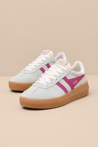 Athena Matcha and Fuchsia Suede Leather Sneakers Product Image