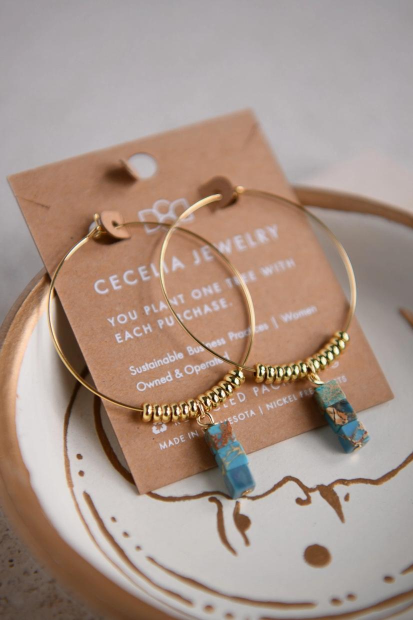 Estella Gemstone Rectangle Drop Gold Hoop Product Image