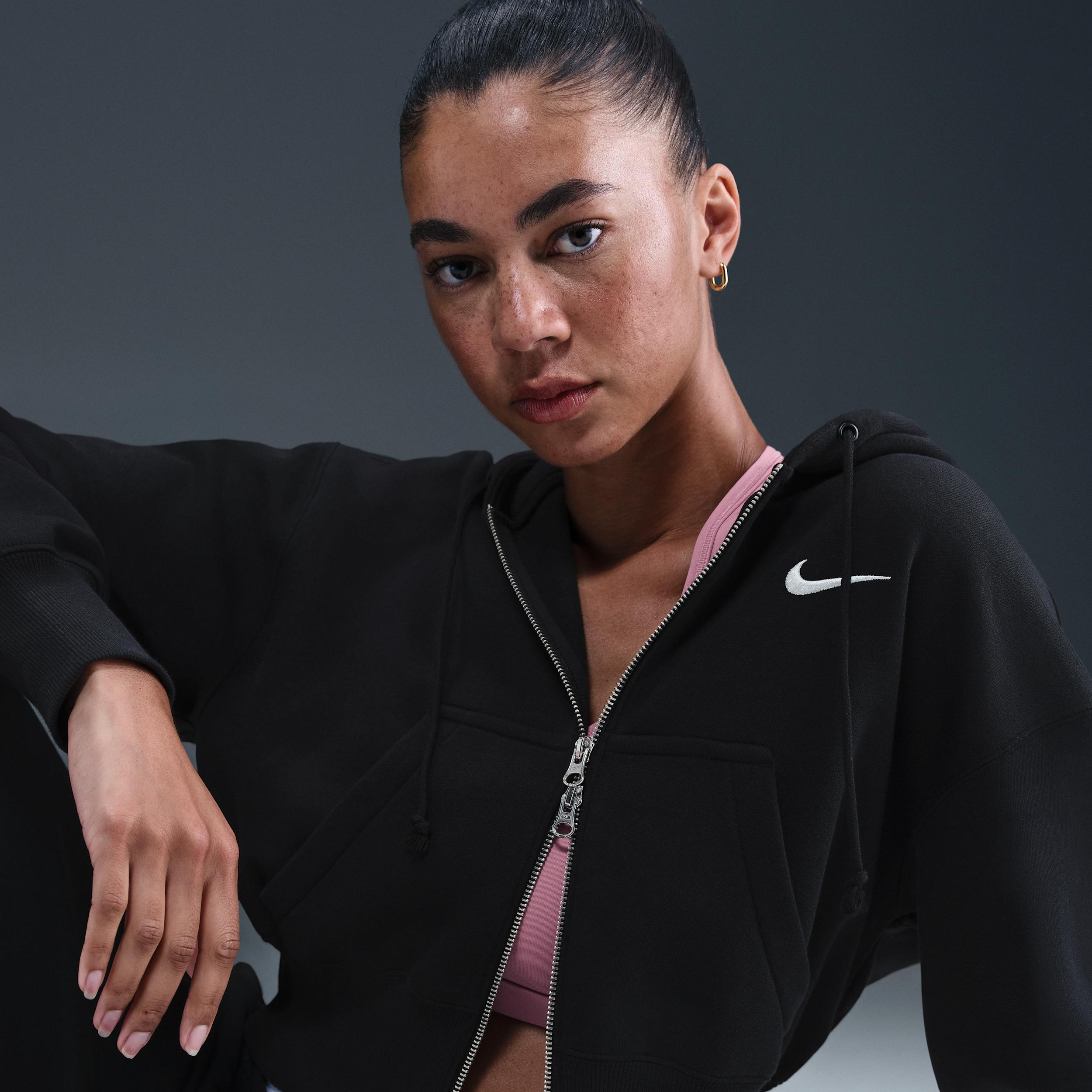 Womens Nike Sportswear Phoenix Fleece Loose Full-Zip Cropped Hoodie | HV2426-010 Product Image