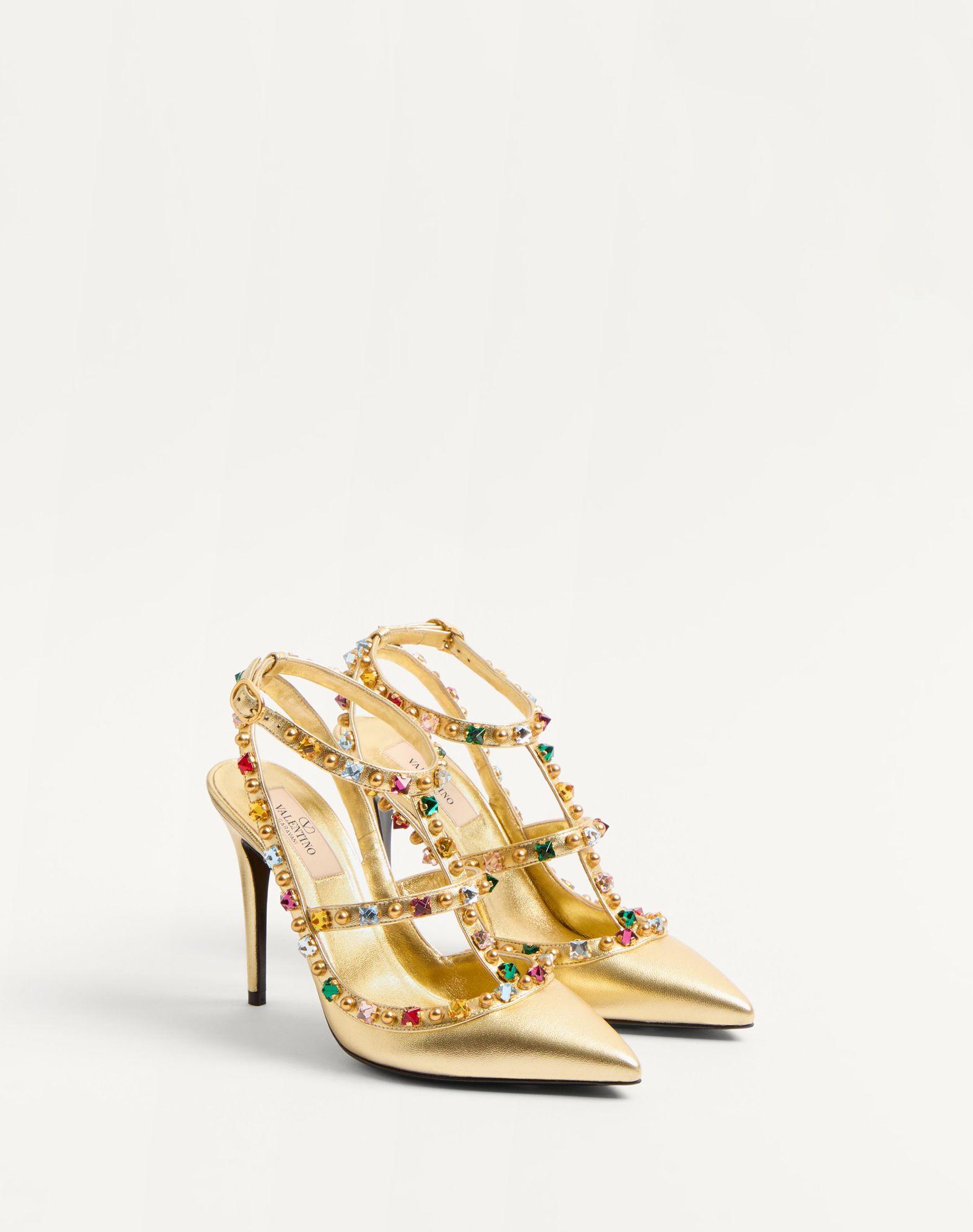 Rockstud Décolleté In Laminated Nappa With Cabochon And Crystals 100Mm Product Image