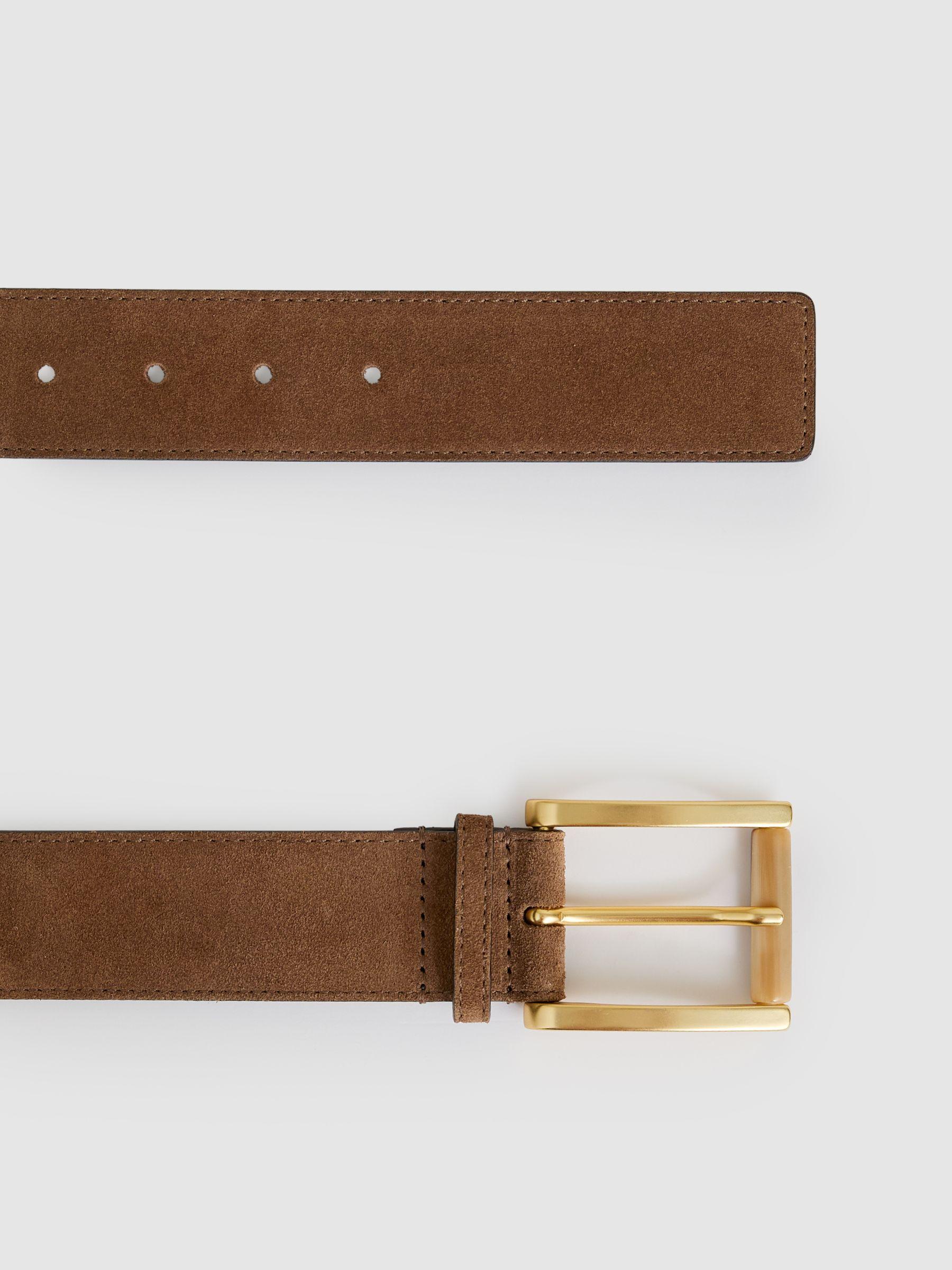Suede Square Roller Buckle Belt in Tan Product Image