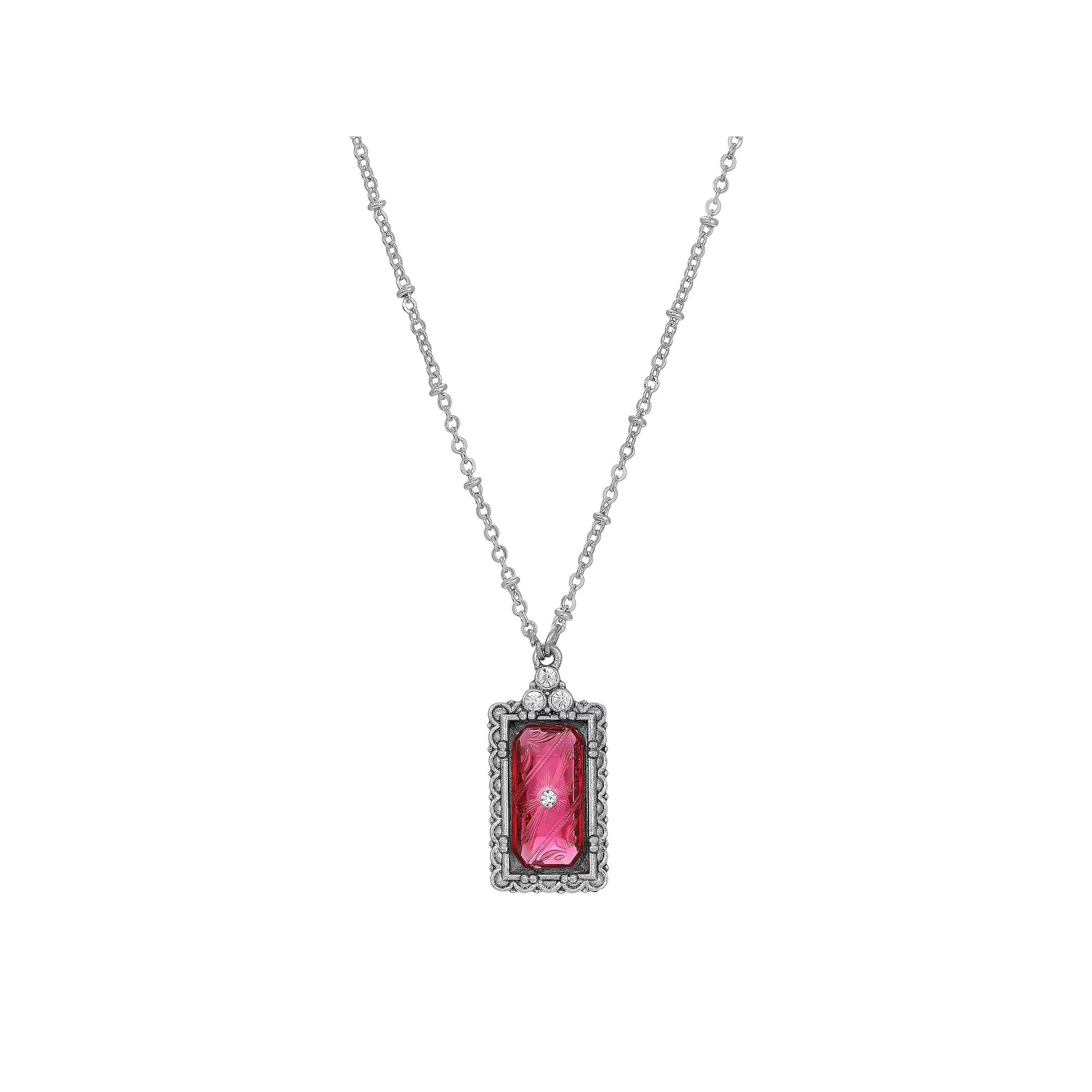 1928 Silver Tone Crystal Etched Pendant Necklace, Women's, Pink Product Image