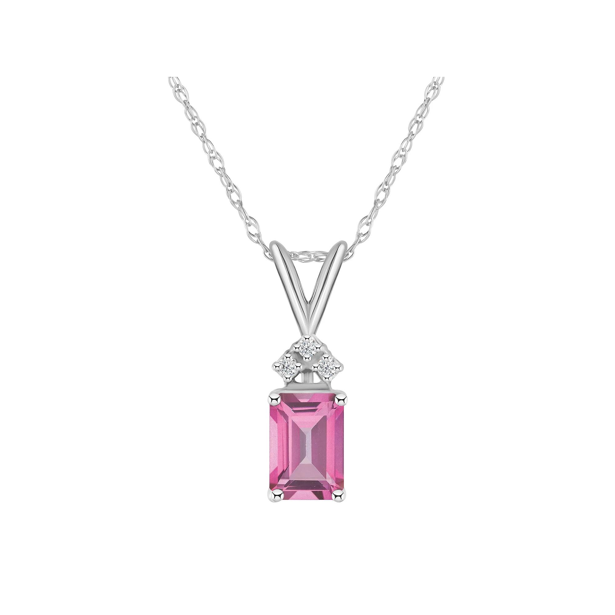 Celebration Gems 14k Gold Emerald Cut Pink Topaz & Diamond Accent Pendant Necklace, Women's, Size: 18", 14k Whgold Product Image