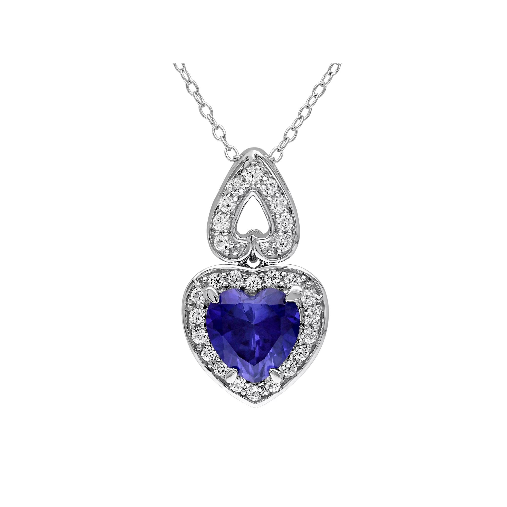 Stella Grace Lab-Created Blue & White Sapphire Sterling Silver Heart Pendant Necklace, Women's, Size: 18" Product Image