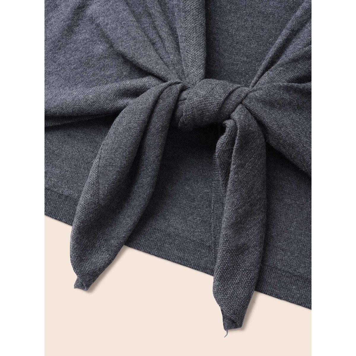 Plus Size Kimono Collar Button Detail Asymmetrical Hem Cardigan DimGray Women Casual Loose Long Sleeve Everyday Cardigans BloomChic 30/6X Product Image