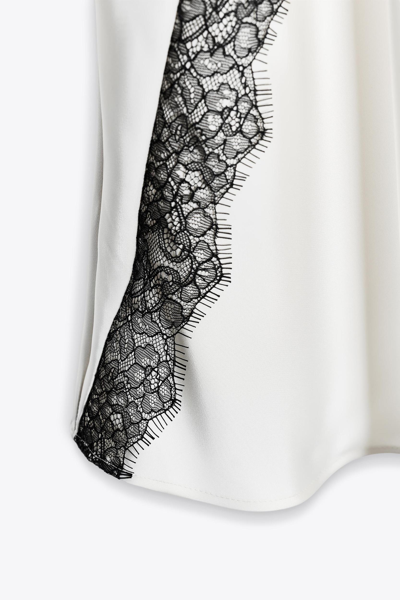 SATIN EFFECT LACE MIDI SKIRT Product Image