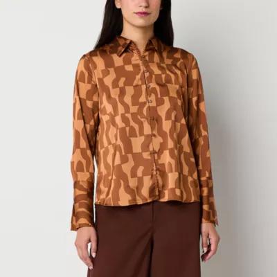 Worthington Womens Long Sleeve Cuffed Sleeve Fitted Button-Down Shirt Product Image