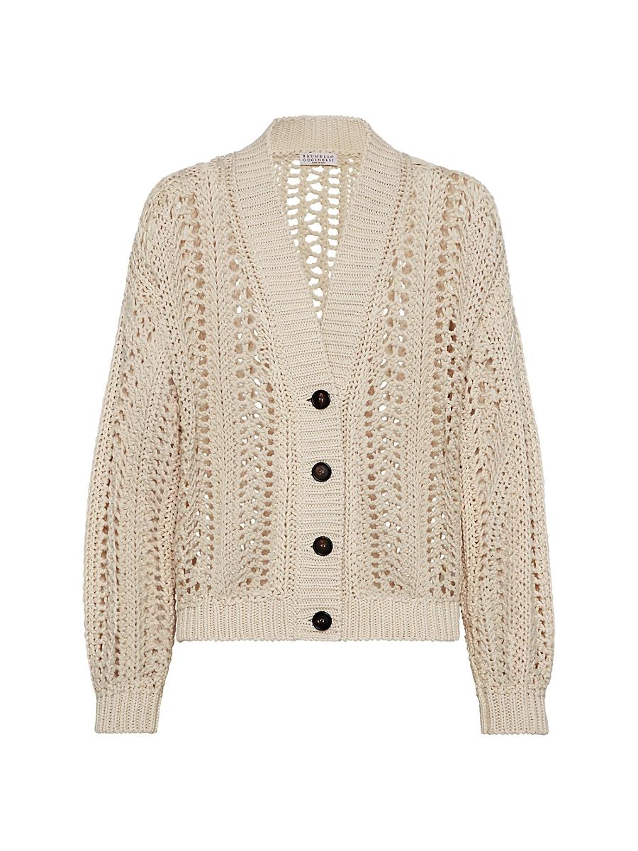 Womens Cotton Ribbed Net Cardigan Product Image