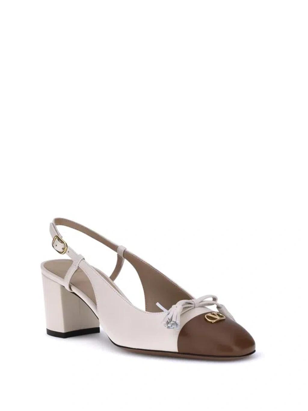 VALENTINO GARAVANI Leather Vlogo Signature Pumps With Slingback Strap In Neutral Product Image