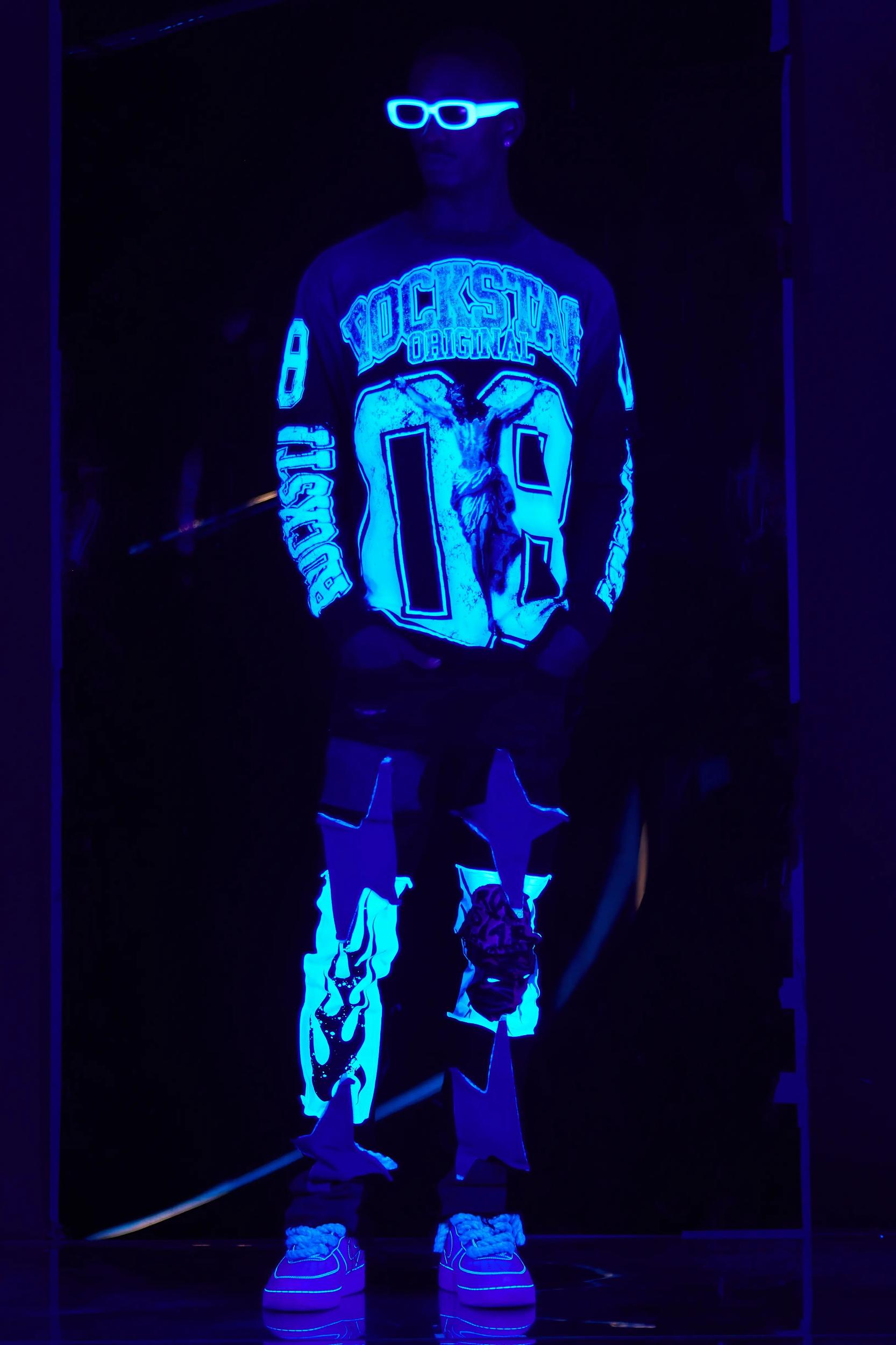 Fields Black/Blue Double Layer Long Sleeve Graphic T-Shirt Male Product Image