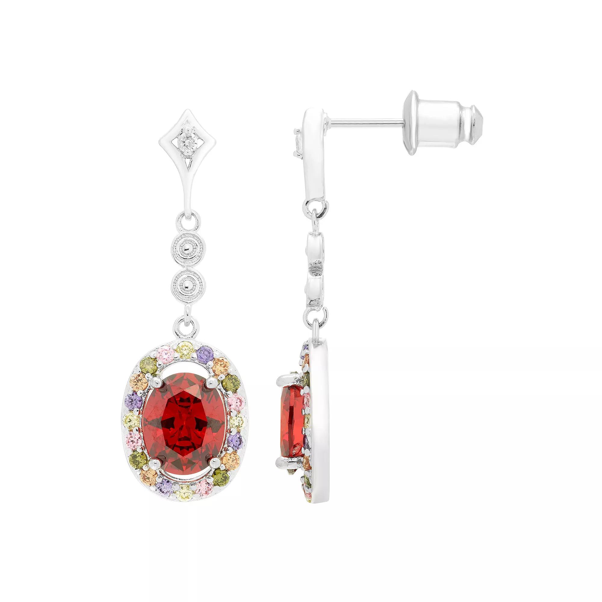 A&M Silver Tone Ruby Accent Drop Earrings, Women's Product Image