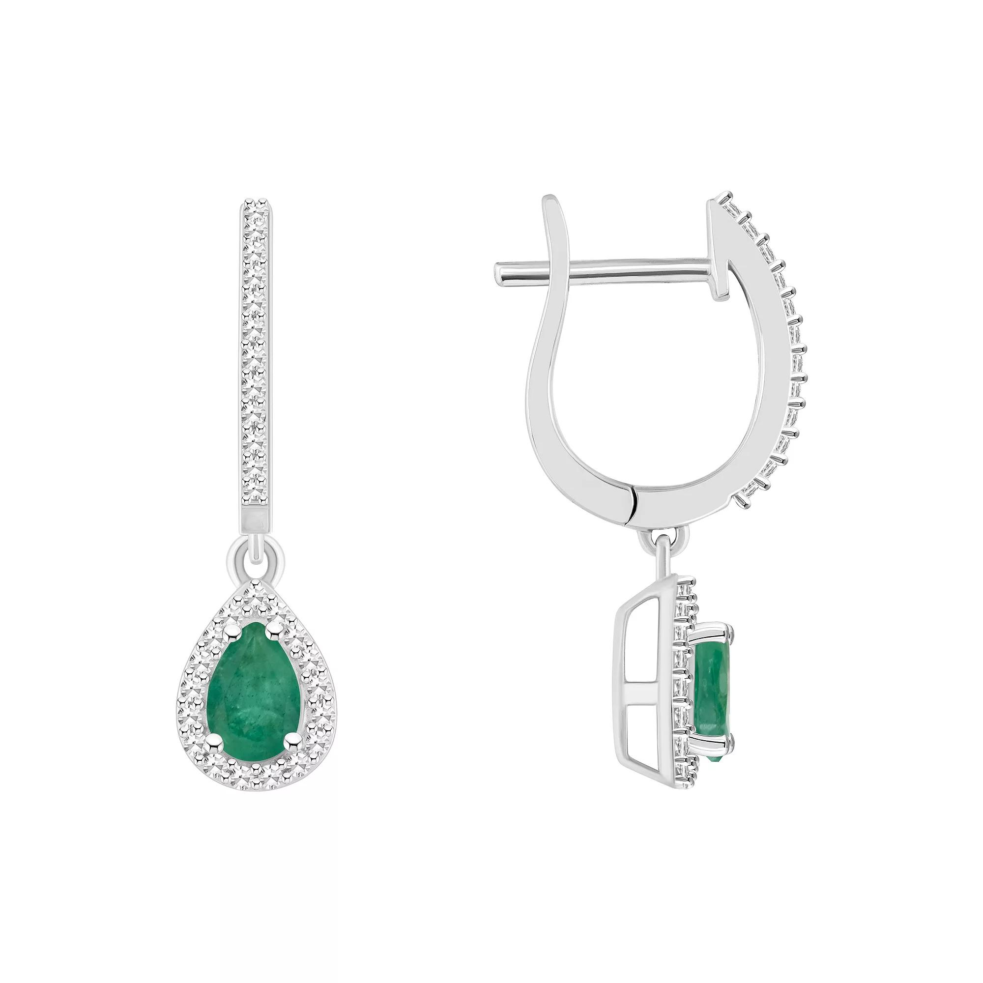 Celebration Gems Sterling Silver Teardrop Sapphire & 1/3 Carat T.W. Diamond Hoop Drop Earrings, Women's Product Image