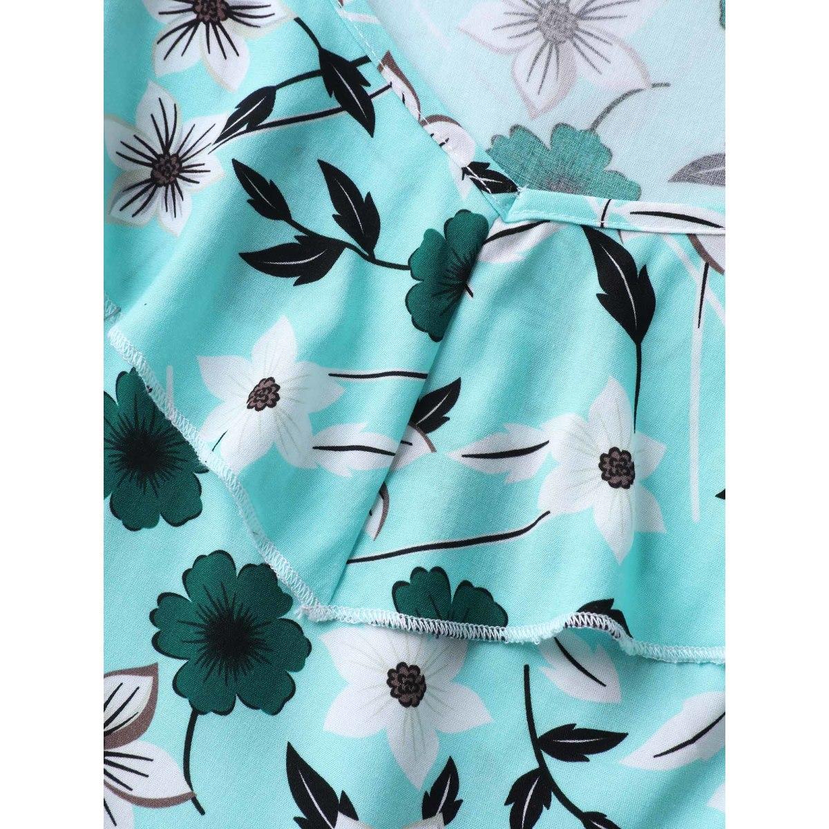 Plus Size Off-Shoulder Floral Print Adjustable Midi Dress Turquoise Women Non Sleeveless Curvy BloomChic 22-24/3X Product Image