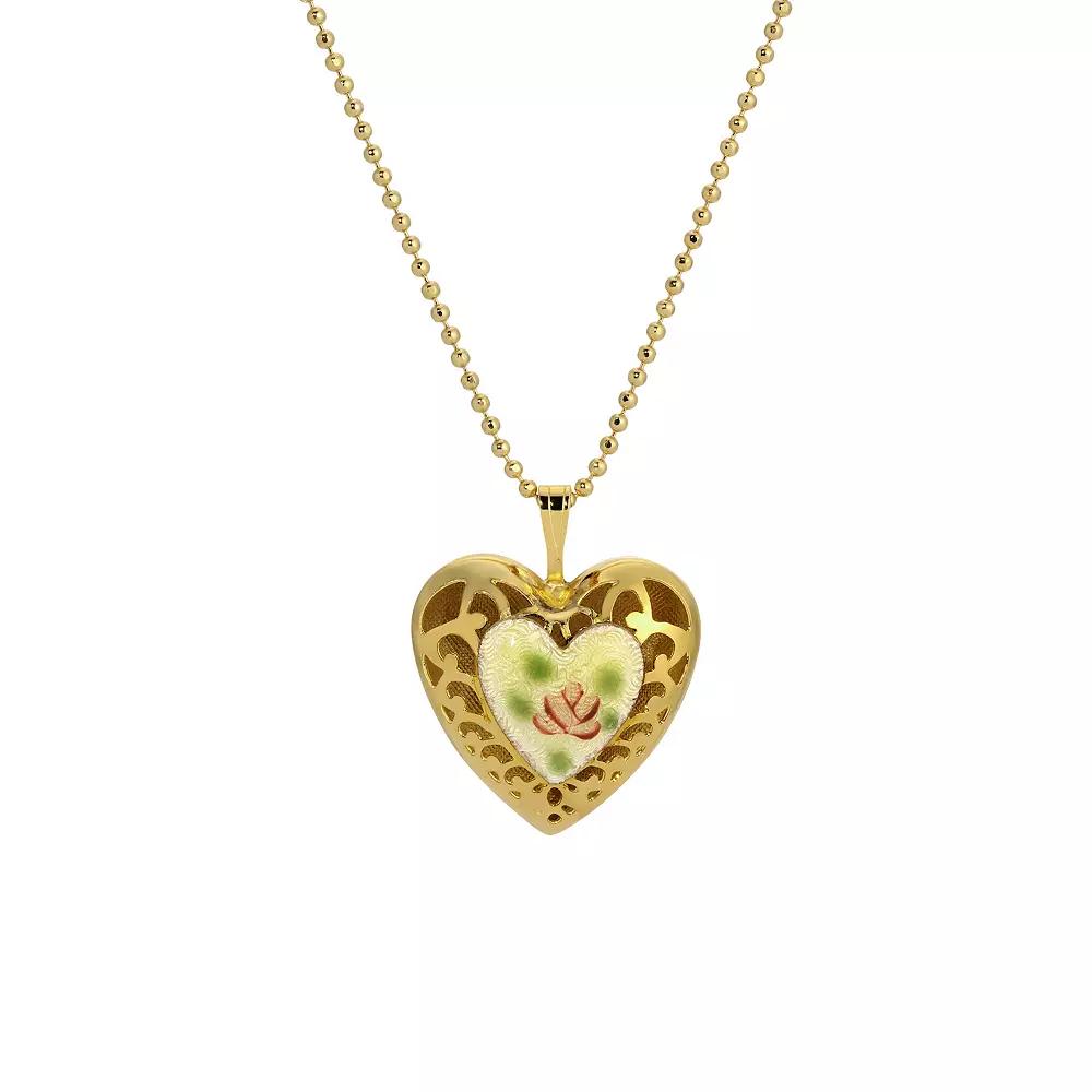 1928 Enamel Floral Heart Pendant Necklace, Womens, White Product Image