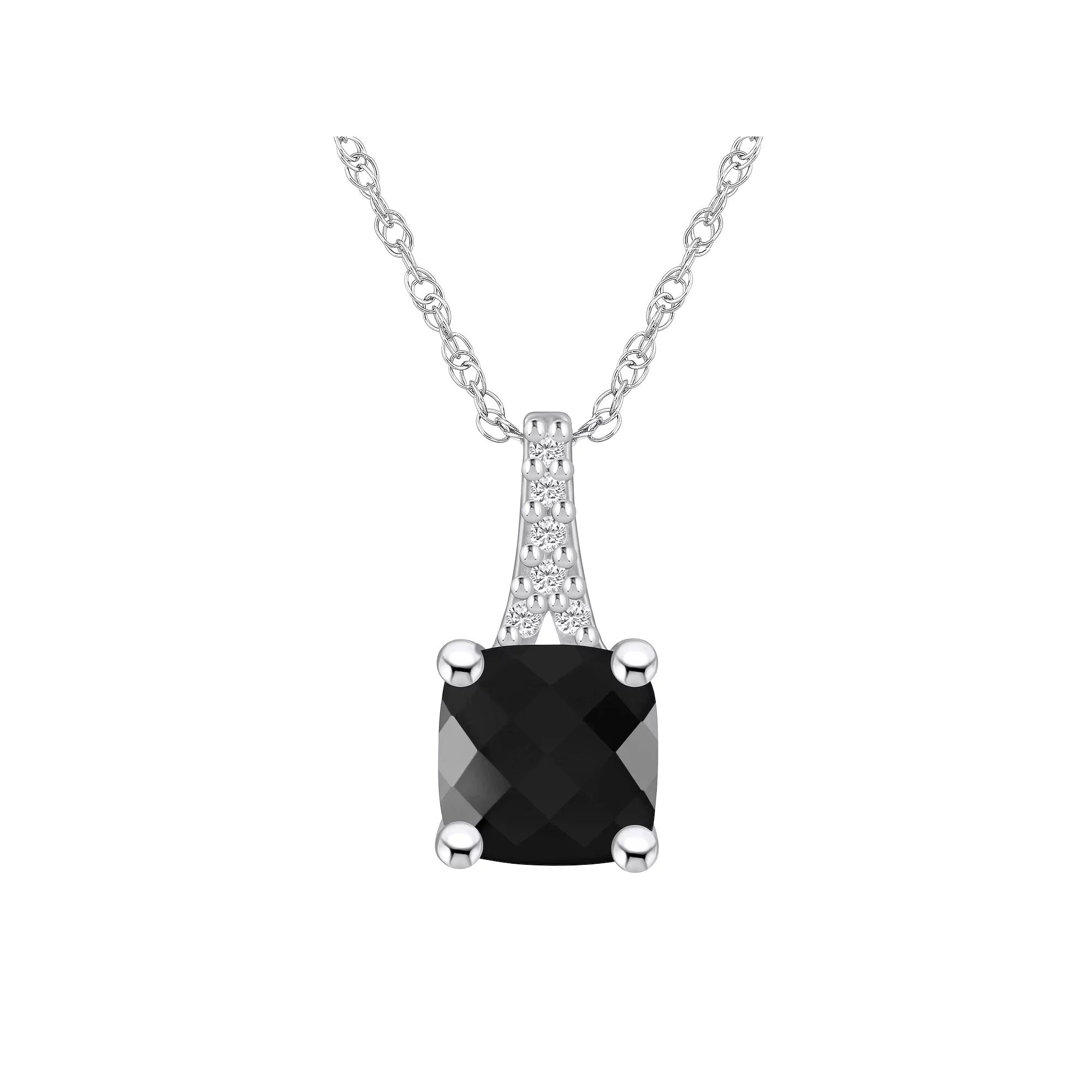 Alyson Layne 10k White Gold Cushion Gemstone Diamond Accent Pendant Necklace, Women's, Size: 18", Black Product Image