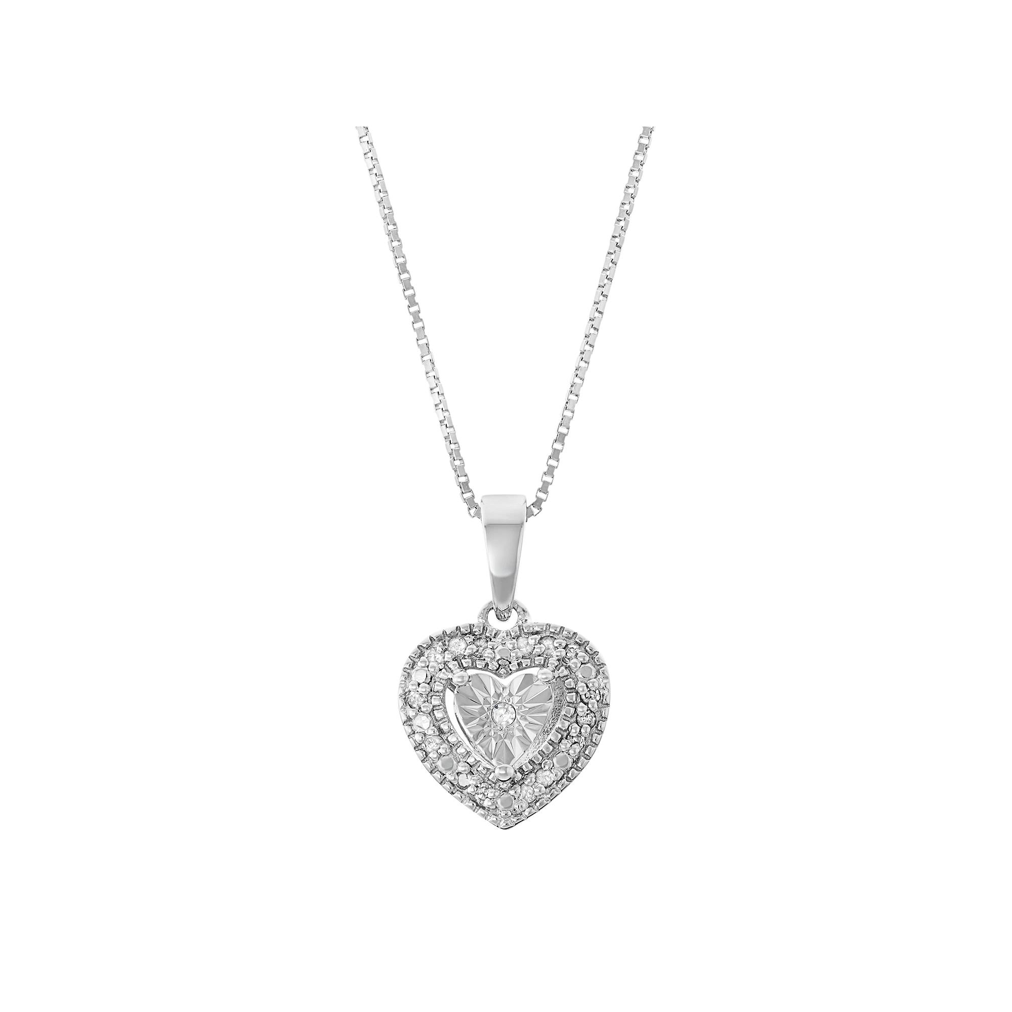 Sterling Silver 1/10 Carat T.W. Diamond Heart Pendant Necklace, Womens White Product Image