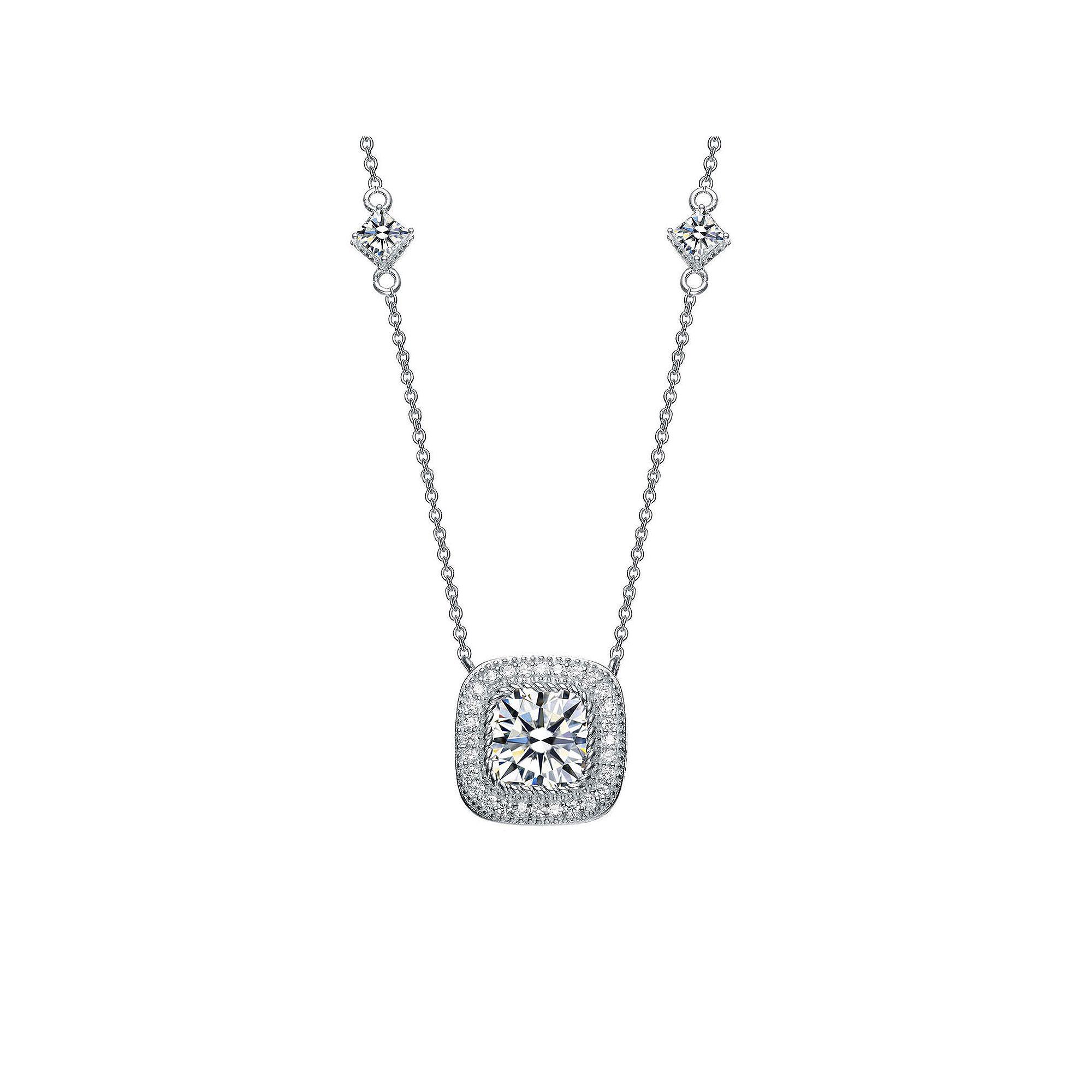 Sterling Silver Cubic Zirconia Square Necklace, Womens Product Image