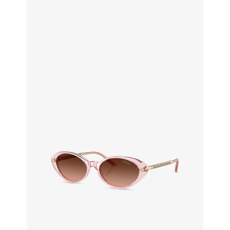 VERSACE Womens Pink Ve4469 Oval-frame Acetate And Metal Sunglasses In Brown Product Image