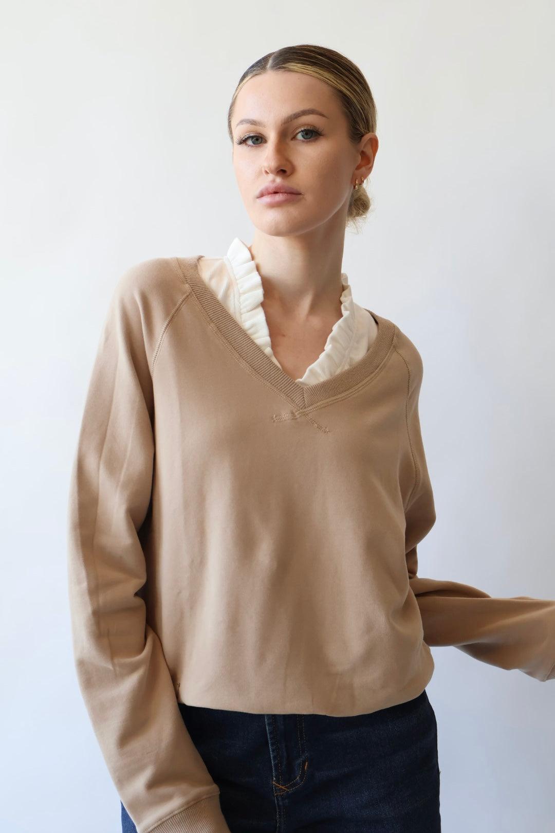 V Neck Cotton Sweatshirt Product Image