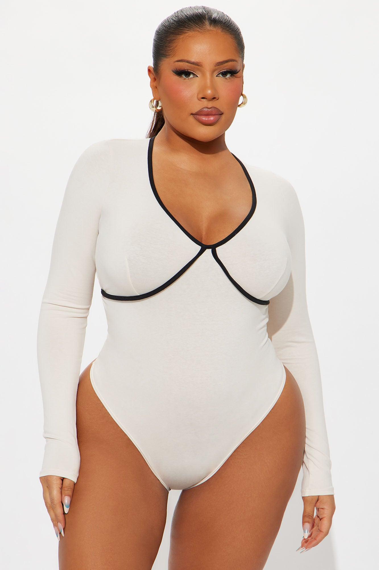 Champagne Dream Long Sleeve Contrast Trim Bodysuit - Cream Female Product Image