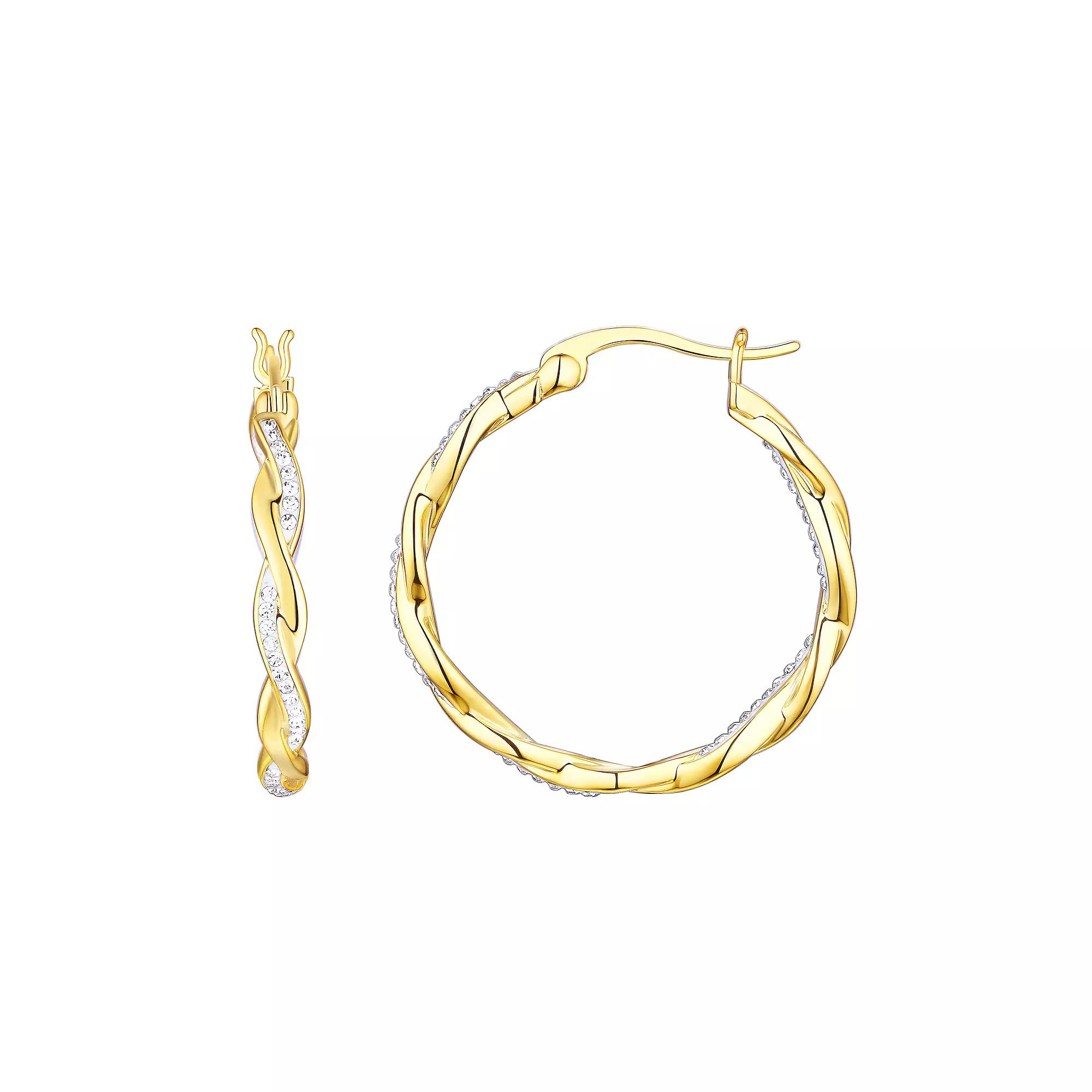 Chrystina Crystal Twist Gold Tone Fine Silver Plated Hoop Earrings, Women's, Yellow Gold Tone Product Image