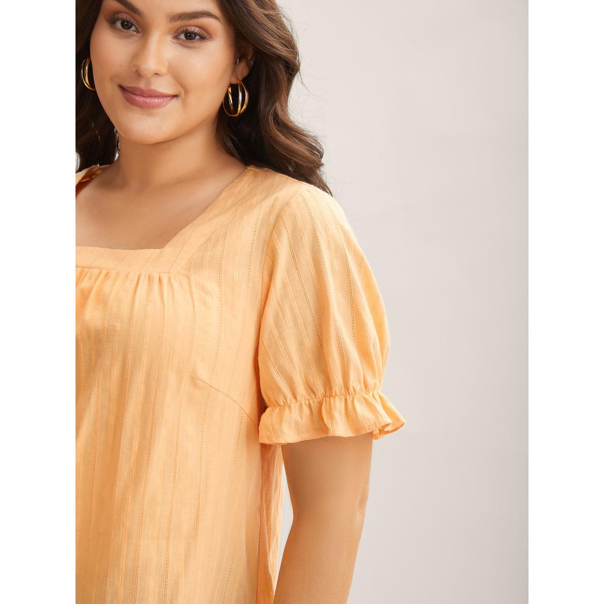 Plus Size Lightorange Cotton Square Neck Ruffled Sleeve Shirt Women Timeless Short sleeve Square Neck Elegant Blouses BloomChic 28/5X Product Image