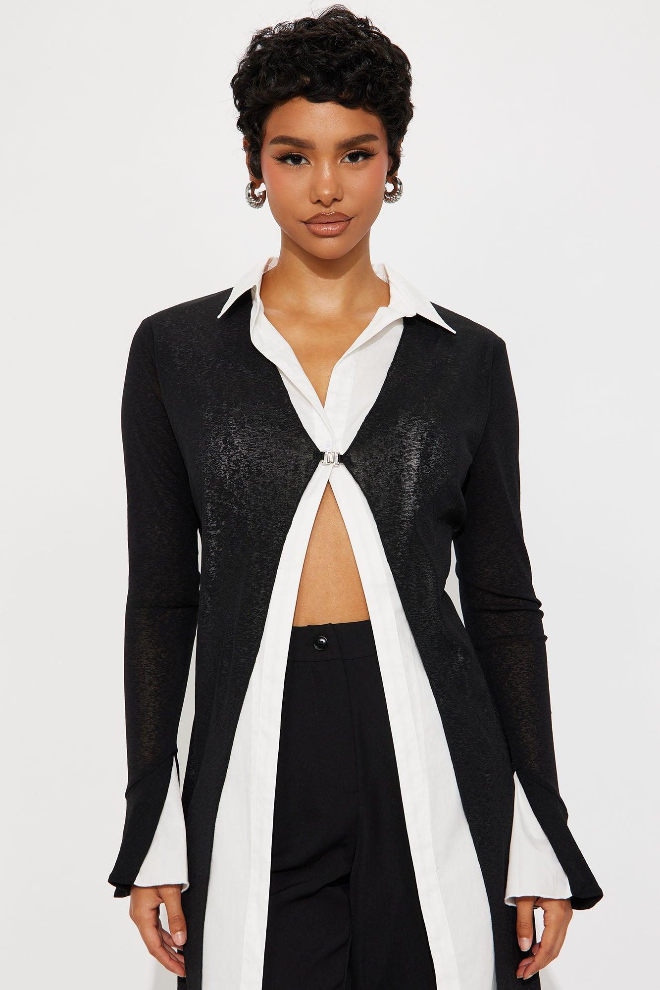 No Judgment Long Sleeve Collared Jumpsuit - Black/White Female Product Image